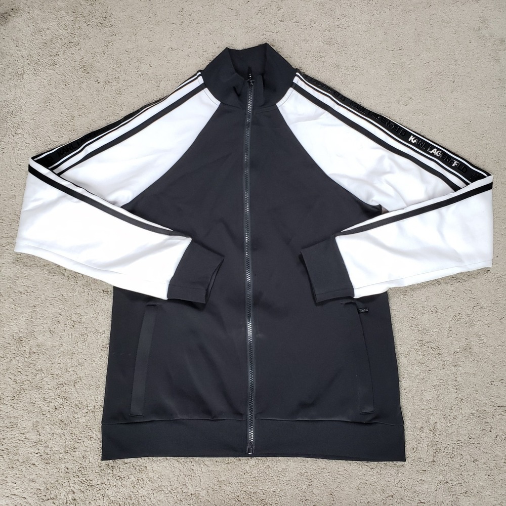 Karl Lagerfeld Track Jacket Mens Small Full Zip Black White Stripe Pockets